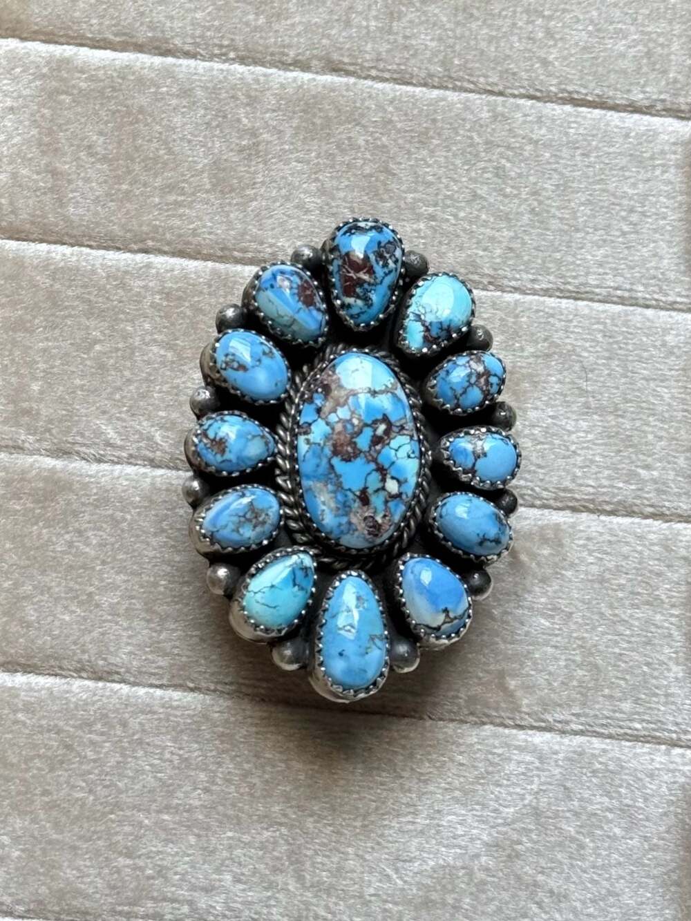 Navajo A. Spencer Sterling Silver Golden Hills Turquoise Cluster Statement Ring